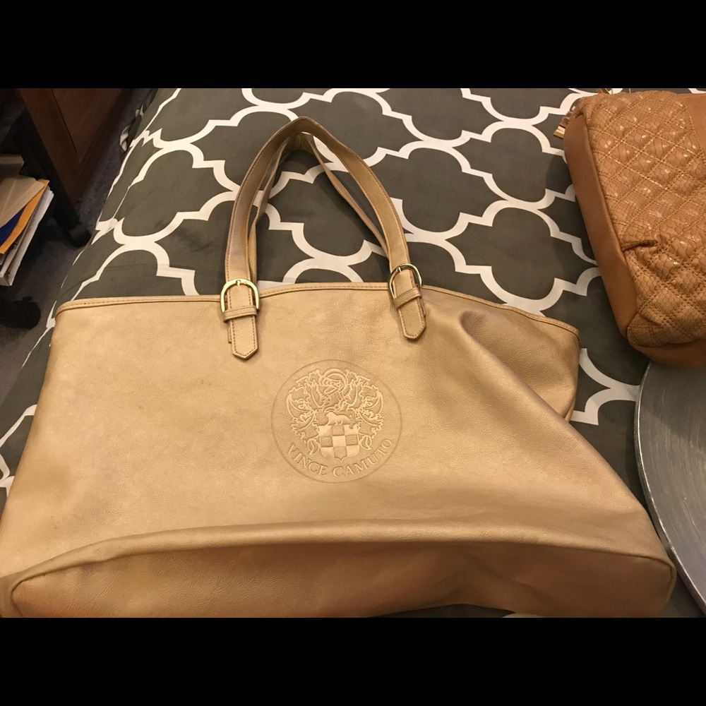 Vince Camuto large brushed gold tote